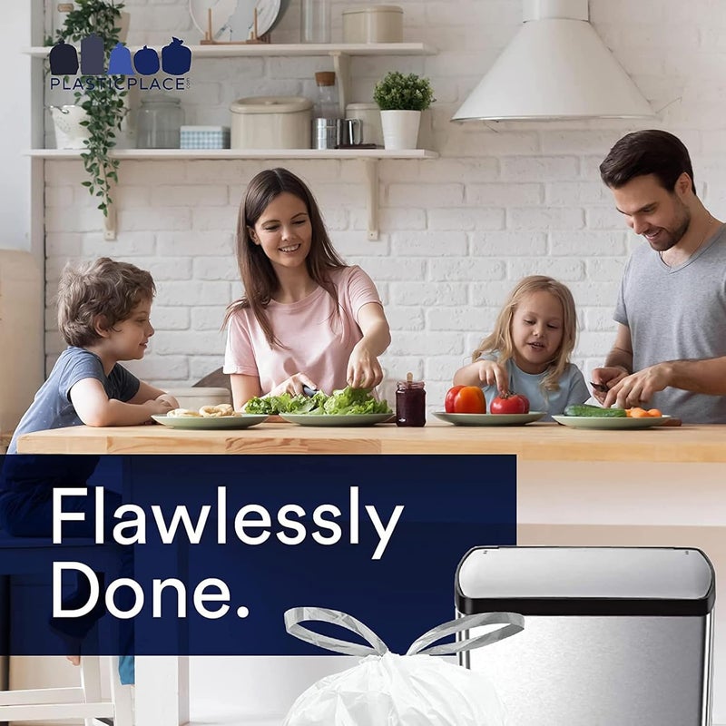 Plasticplace Trash Bags, Compatible with Simplehuman Code H, 8-9 Gallon Trash Can Liners, White Drawstring Garbage Bags, 100 Count Heavy Duty - Image 4